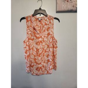 41Hawthorne Orange White Semi Sheer Sleeveless Blouse Top Women's Size L